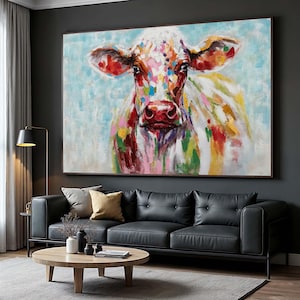 Colorful Cow Canvas Print: Vibrant Pop Art Farmhouse Wall Decor - Etsy