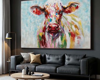 Doek kleurrijke koe: levendige pop-art boerderijmuurdecoratie