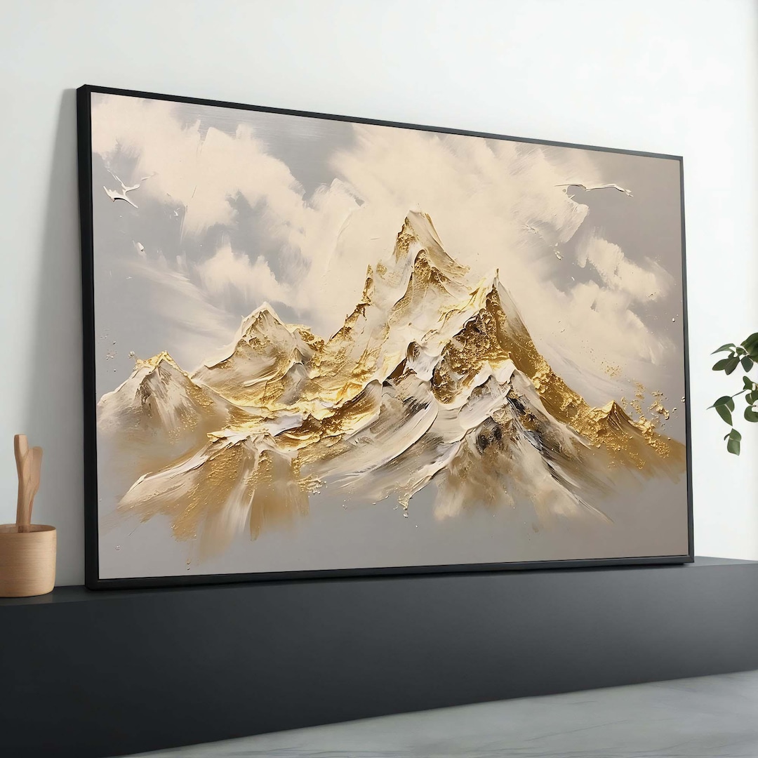 Golden Mountain Peaks Canvas Print: Abstract Landscape Wall Art - Etsy