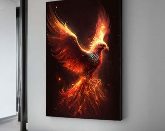 Fiery Phoenix Art Print: Mythical Fantasy Bird Canvas Wall Decor