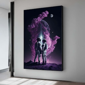 Cosmic Lovers Astronaut Art - Surreal Outer Space Wall Decor - Sci-Fi Fantasy Romance - Dreamy Galaxy Canvas Print - Unique Space Gift