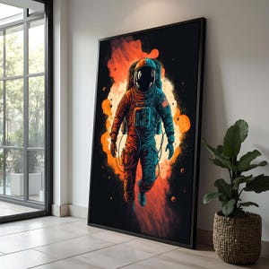 Vibrant Astronaut Space Art Print | Outer Space Illustration | Bold Galaxy Wall Decor | Sci-Fi Astronaut Poster | Cosmic Art Gift