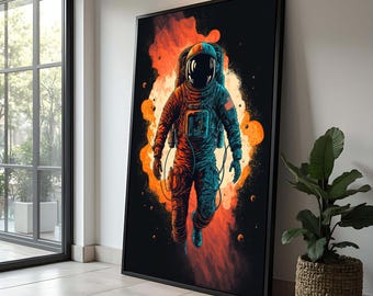 Levendige canvasafdruk astronaut: gewaagde scifi-muurkunst Galaxy