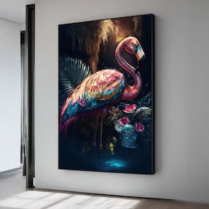 Colorful Flamingo Canvas Print: Tropical Jungle Wall Art