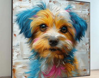 Retrato colorido de un Yorkshire Terrier sobre lienzo: Arte moderno de perros para la decoración del hogar