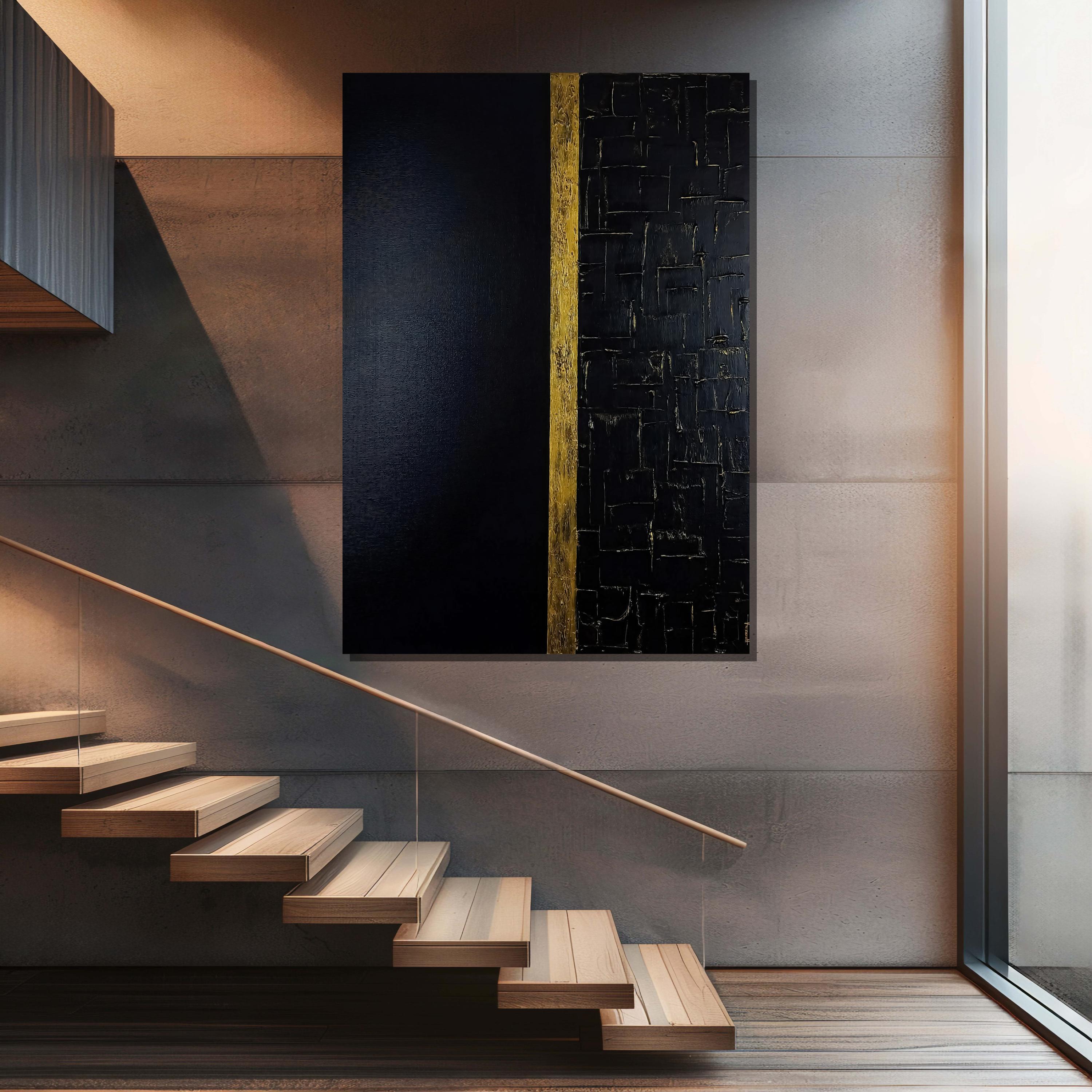 Black and Gold Abstract Canvas Art: Minimalist Geometric Wall Decor - Etsy