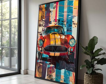Retro Car Canvas Print: Vibrant Pop Art Garage Decor
