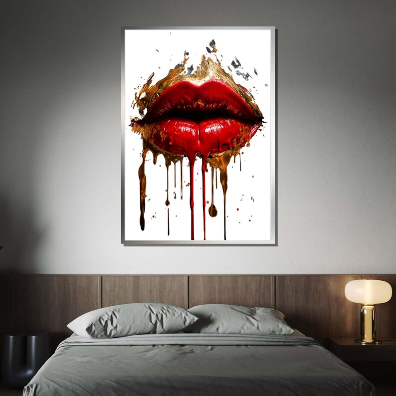 Red Lips Gold Drips Canvas Print: Glam Fashion Wall Art - Etsy