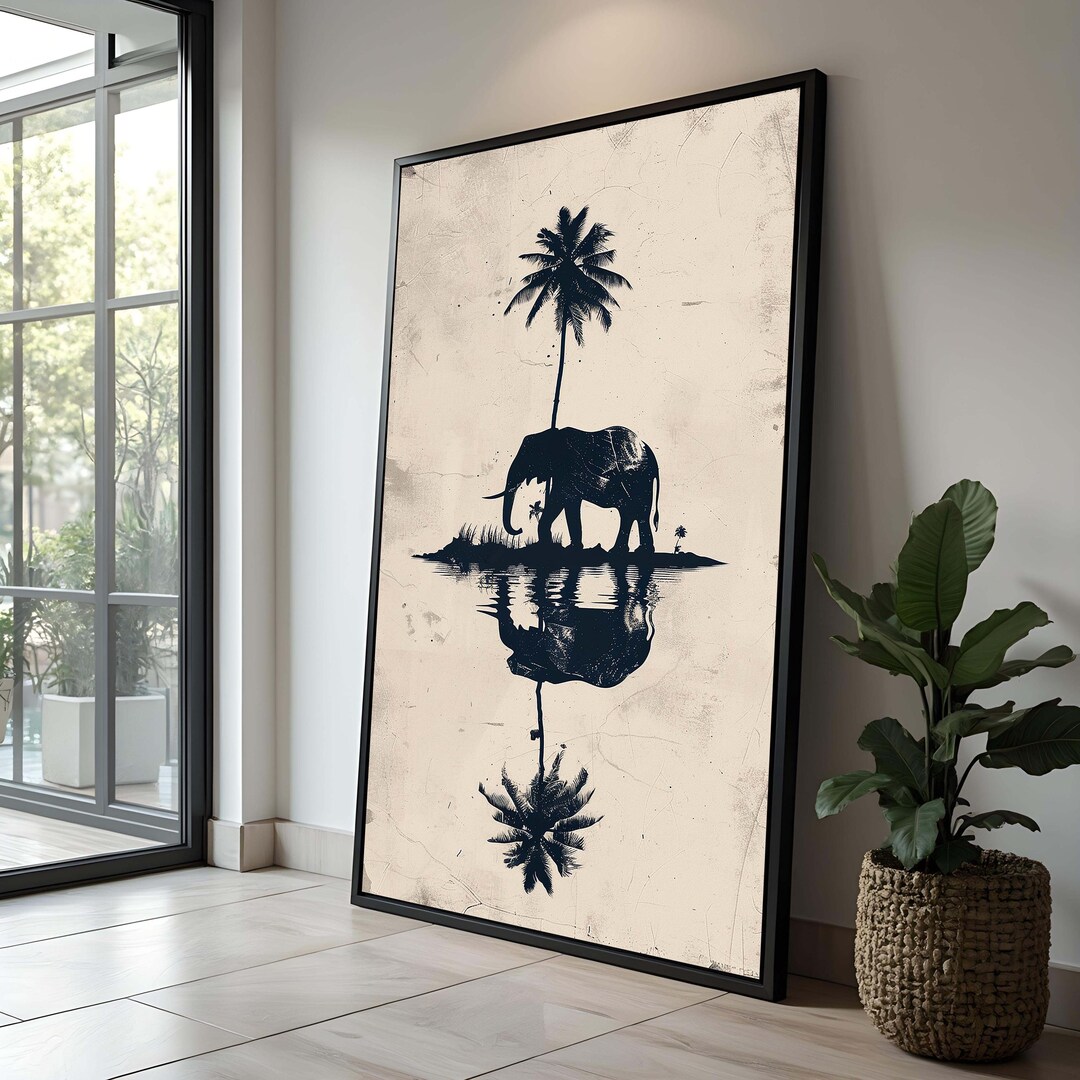 Elephant Palm Tree Reflection Art Print: Minimalist Safari Landscape - Etsy