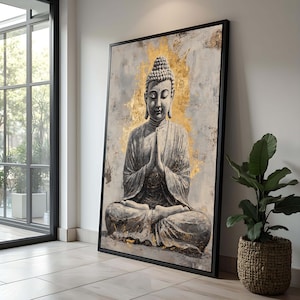 Buddha Meditation Leinwand, ruhige Buddha Wandkunst, Zen Lotus Dekor, spirituelle Wand Leinwand spirituelles Wohndekor | Geschenk für Inneren Frieden