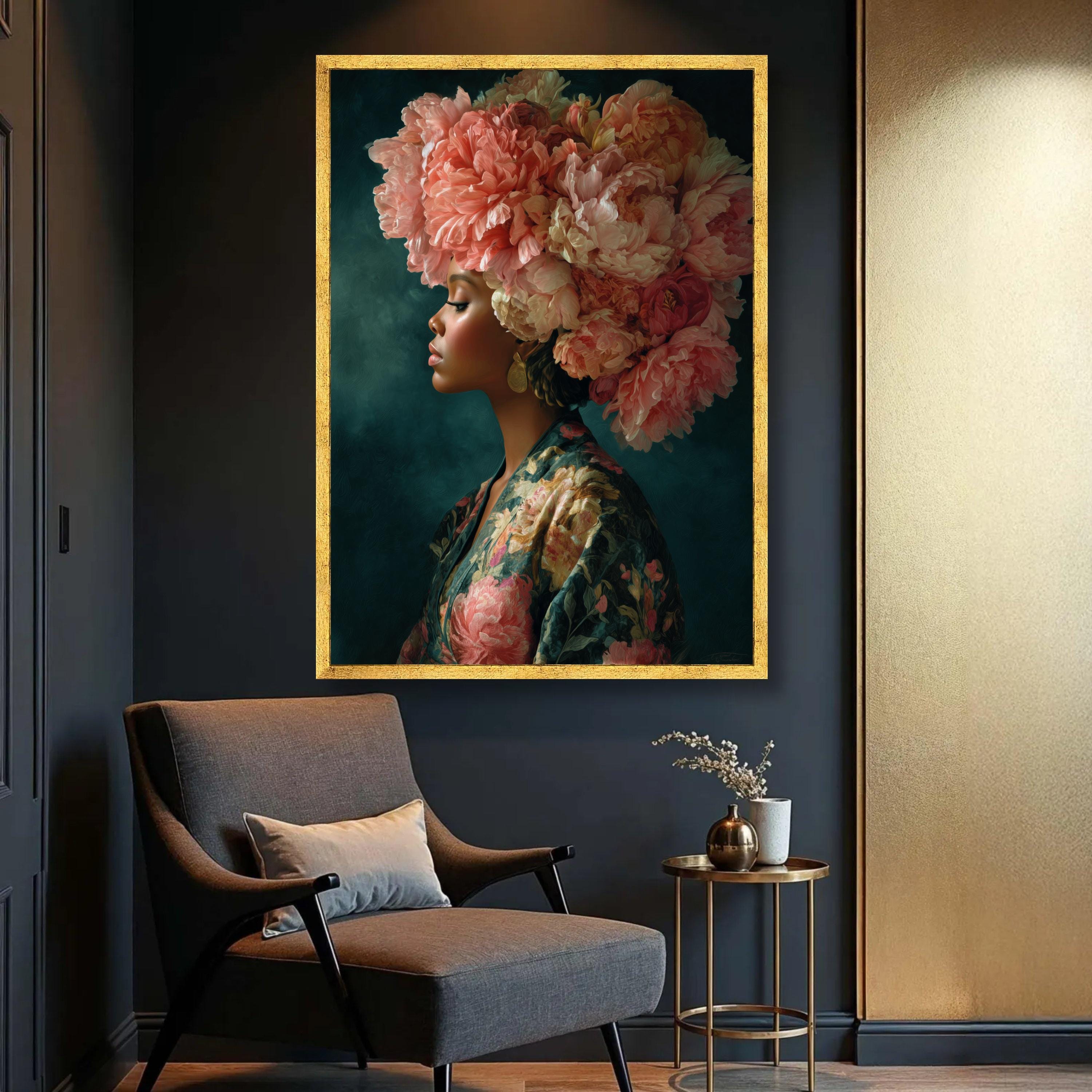Floral Headdress Woman Canvas Print, Artistic Portrait Wall Art - Etsy