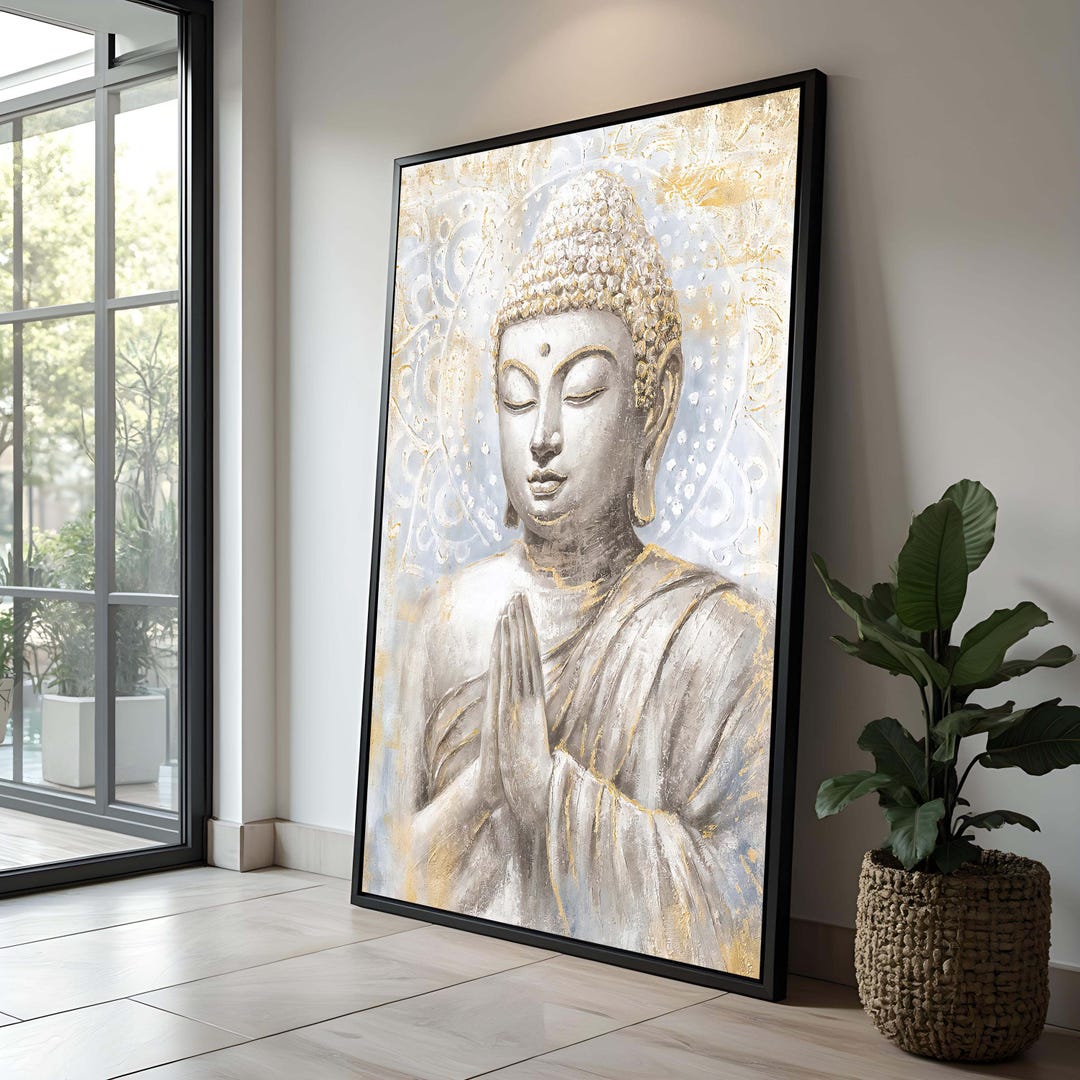 White & Gold Serene Buddha Canvas Art | Zen Meditation Decor - Etsy