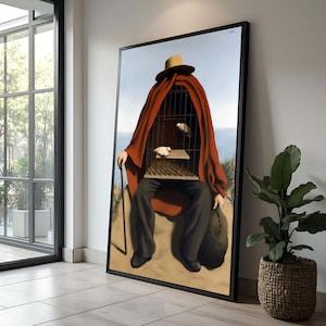 Surrealistische Tauben Malerei - Magritte inspiriertes Gemälde, Abstrakte Malerei, Einzigartiges Wanddekor