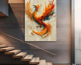 フェニックス・ライジング・キャンバスアート：抽象的な火の鳥の絵画