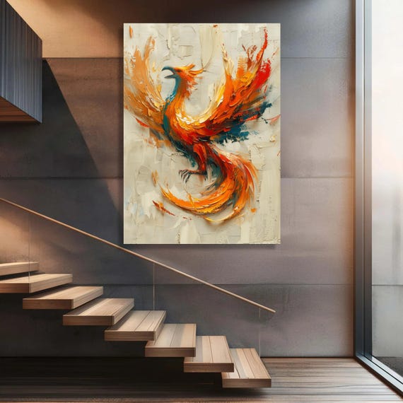 フェニックス・ライジング・キャンバスアート：抽象的な火の鳥の絵画