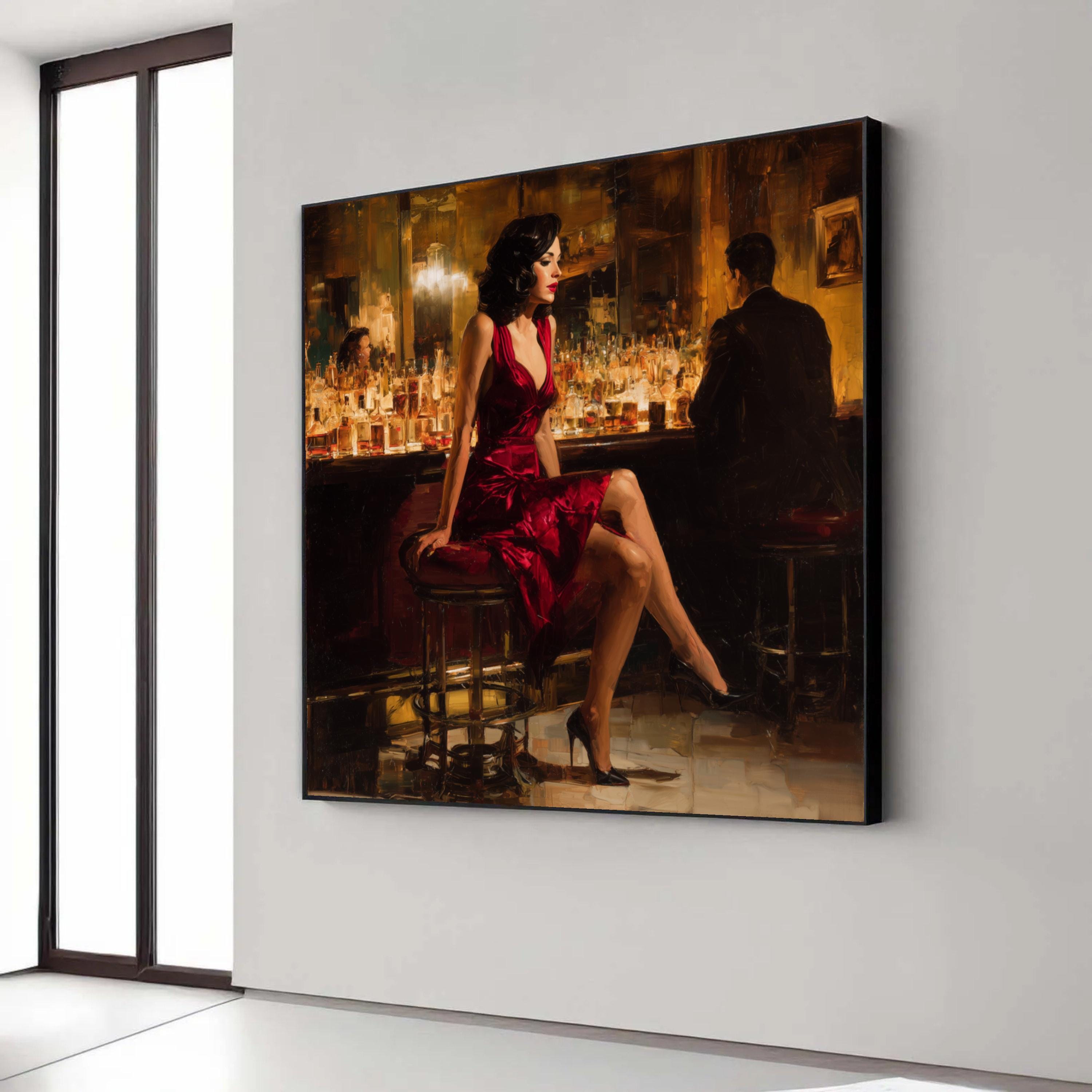 Woman in Red Dress Canvas Print, Vintage Bar Glamour Portrait - Etsy