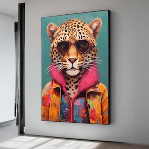 Leopard with Sunglasses - Funky Animal Art - Cool Fashionable Leopard - Quirky Animal Portrait - Pop Art Style Decor, Leopar Art