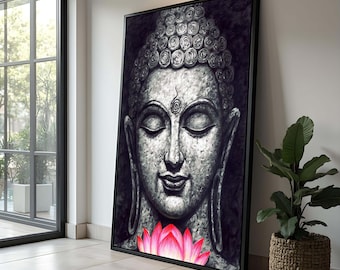 Buddha with Lotus Flower Canvas Print: Zen Meditation Wall Art