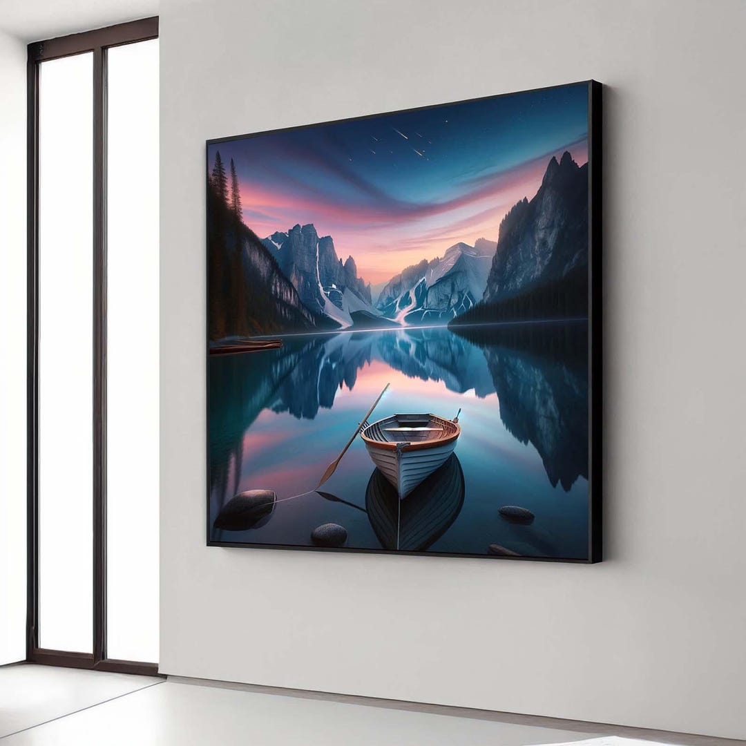 Mountain Lake Sunset Canvas Print: Rowboat Landscape Wall Art - Etsy