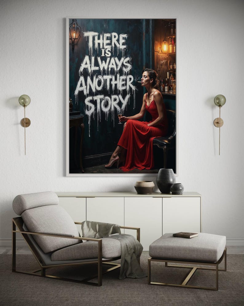 Woman in Red Canvas Print: Moody Bar Scene, Inspirational Quote Art - Etsy
