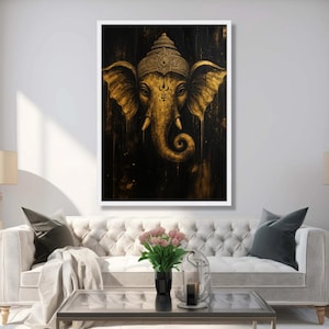 Golden Ganesha Canvas Art: Hindu God, Spiritual Home Decor image 5