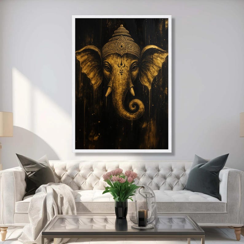 Golden Ganesha Canvas Art: Hindu God, Spiritual Home Decor image 5