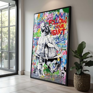 Street Art Kids Graffiti Print | Follow Your Heart Urban Wall Art | Colorful Pop Art Canvas | Retro Love Graffiti | Vibrant Street Decor