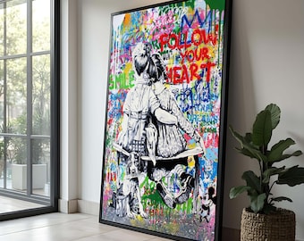 Street Art Graffiti Canvas Print: Kids, Dog, Follow Your Heart