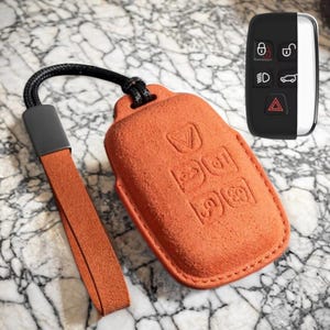 Land Rover Key Fob Cover – Leather Alcantara Case for Range Rover, Defender, Discovery, Evoque, Velar – Handmade Gift