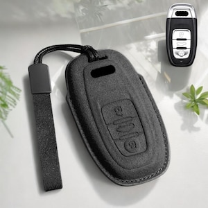 Handgefertigte Lederhülle für A1 A3 A4 A5 A6 A7 Q3 Q5 Q7 Schlüsselbund Keyless Fernbedienung Halter - Autozubehör Premium Alcantara