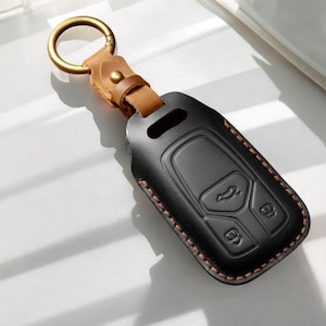 Handgefertigte Lederhülle für A1 A3 A4 A5 A6 A7 Q3 Q5 Q7 Schlüsselbund Keyless Fernbedienung Halter - Autozubehör Premium Alcantara