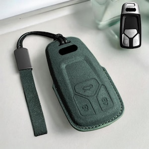 Handgefertigte Lederhülle für A1 A3 A4 A5 A6 A7 Q3 Q5 Q7 Schlüsselbund Keyless Fernbedienung Halter - Autozubehör Premium Alcantara