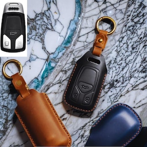 Handgefertigte Lederhülle für A1 A3 A4 A5 A6 A7 Q3 Q5 Q7 Schlüsselbund Keyless Fernbedienung Halter - Autozubehör Premium Alcantara