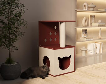 Unique Cat House, Modern Pet Furniture, CNC Cat House, Wooden Cat