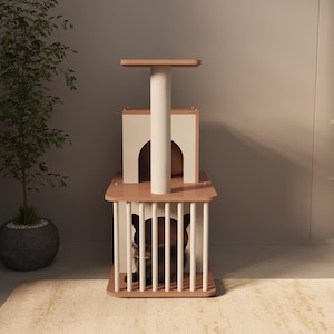 Cat House Interior, Modern Pet Furniture, CNC Cat House, Wooden Cat Cave, Portable Cat Tree