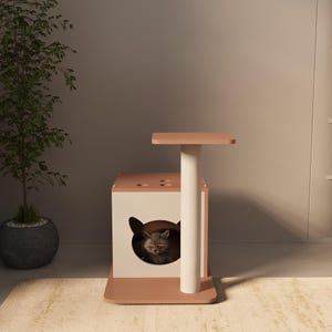 Wooden Cat House Interior, Modern Cat House, Colorful Pet House, Wooden Cat Bed, CNC, Portable