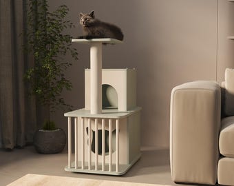 Cat House Wooden, Modern Cat House, Unique Pet Furniture, Cat Bed