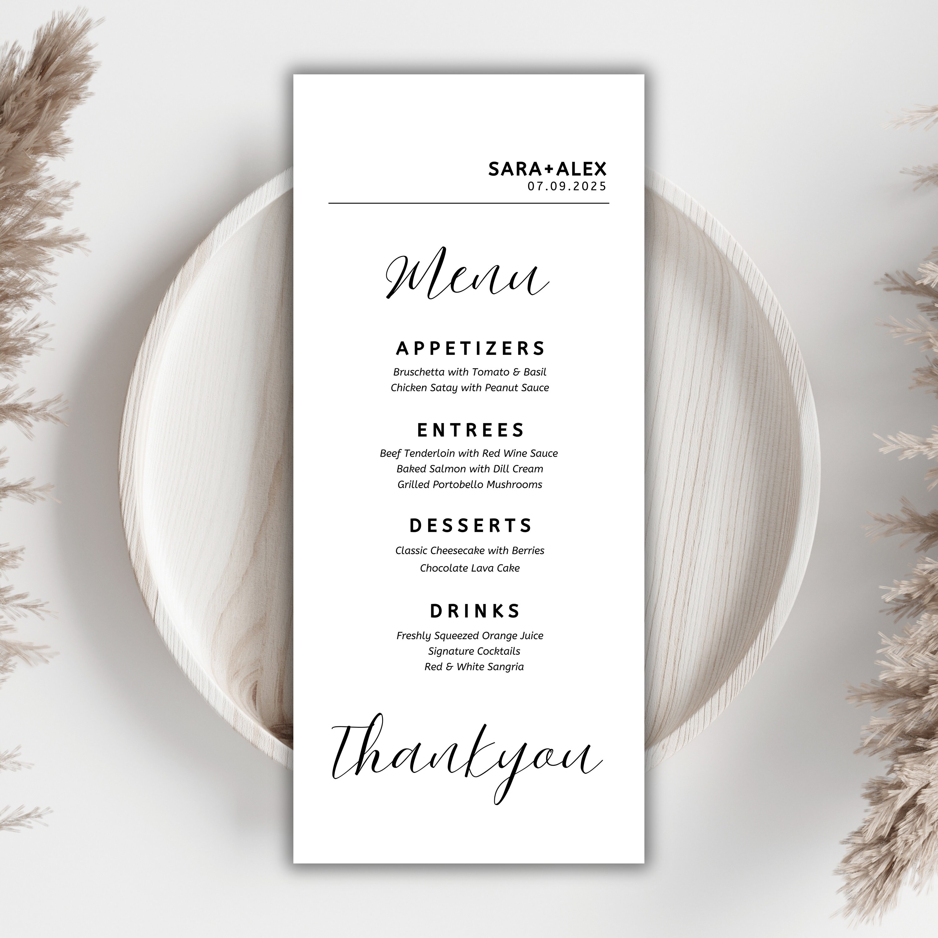Generic Menu Card Editable Editable Modern Menu Card Handwritten Style. Printable Wedding Menus ...