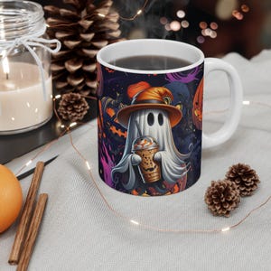 Halloween Mug | Happy Halloween and Ghost with Pumpkin Design | Perfect for Halloween Enthusiasts, Friends, or Yourself