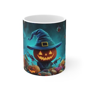 Kubek na Halloween | Wzór czarownicy Jack-O&#39;-Lantern | Upiorny kubek do kawy z dyni | Naczynia jesienne | Pomysł na prezent na imprezę halloweenową