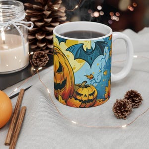 Pumpkins and Bats | Spooky Halloween Mug