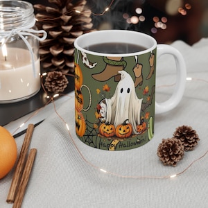 Halloween Mug | Spooky Vibes with Ghosts and Pumpkins Design | Perfect for Halloween Enthusiasts, Friends, or Yourself