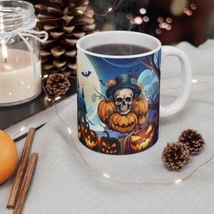 Halloween Mug | Spooky Boo Ghost & Skeleton Pumpkin Design