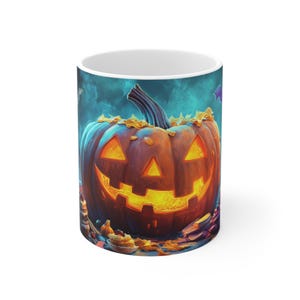 Kubek na Halloween | Straszny wzór dyni | Uroczysty kubek na kawę na Halloween | Motyw Jack-O&#39;-Lantern | Idealny dla miłośników Halloween