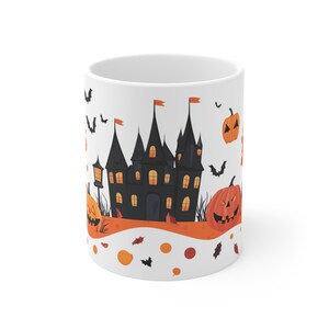 Halloween Mug | Spooky Haunted House with Pumpkins | Fall Coffee Cup | Halloween Party Drinkware | Perfect Gift for Spooky Season Lovers