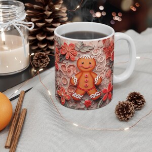 Gingerbread Man Mug; Festive Holiday Design; Perfect for Christmas Cocoa or Coffee