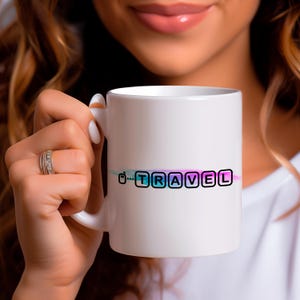 I Travel Coffee Cup ; Retro Gaming Mug ; Pixel Art Travel Gift ; Gamer Explorer Present ; Arcade Style Quote Mug