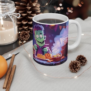 Halloween Mug | Zombie and Pumpkin Scene | Festive Coffee Cup | Spooky Kitchen Decor | Trick or Treat Party Gift | Halloween Drinkware