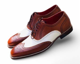 Handmade Wingtip Brogue Shoes for Men – Genuine Leather Dress Shoes, Classic Formal Footwear, Handcrafted Luxury Shoes