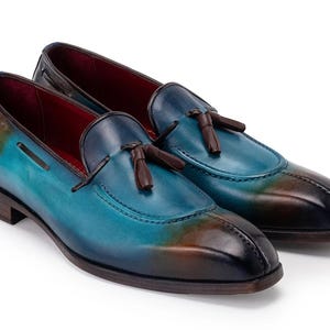 Handmade Bespoke Shoes | Custom-Made Leather Footwear | Leather Brown & Blue Slip On Loafers